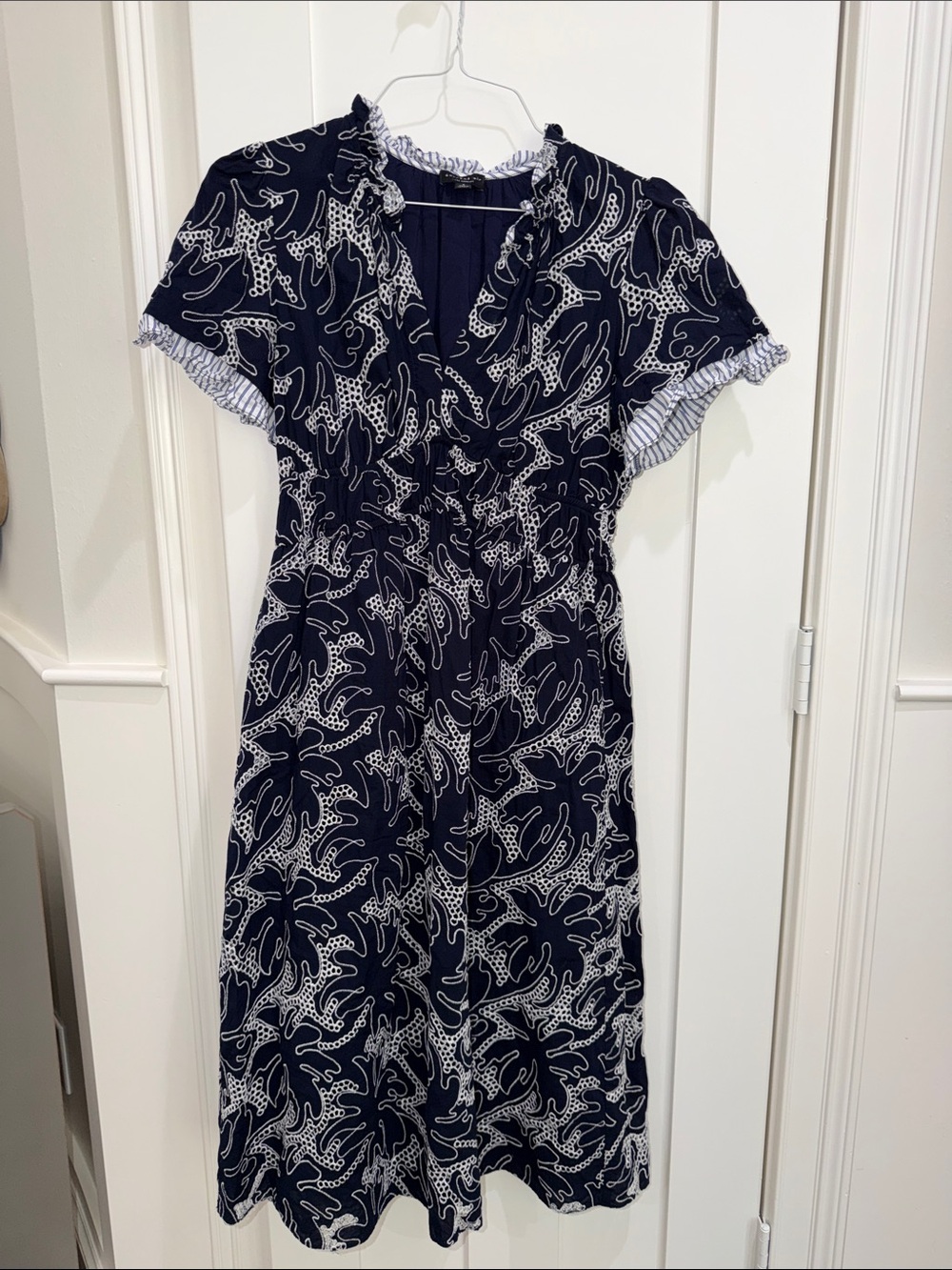 Women's Navy Blue Printed Short Sleeve Dress